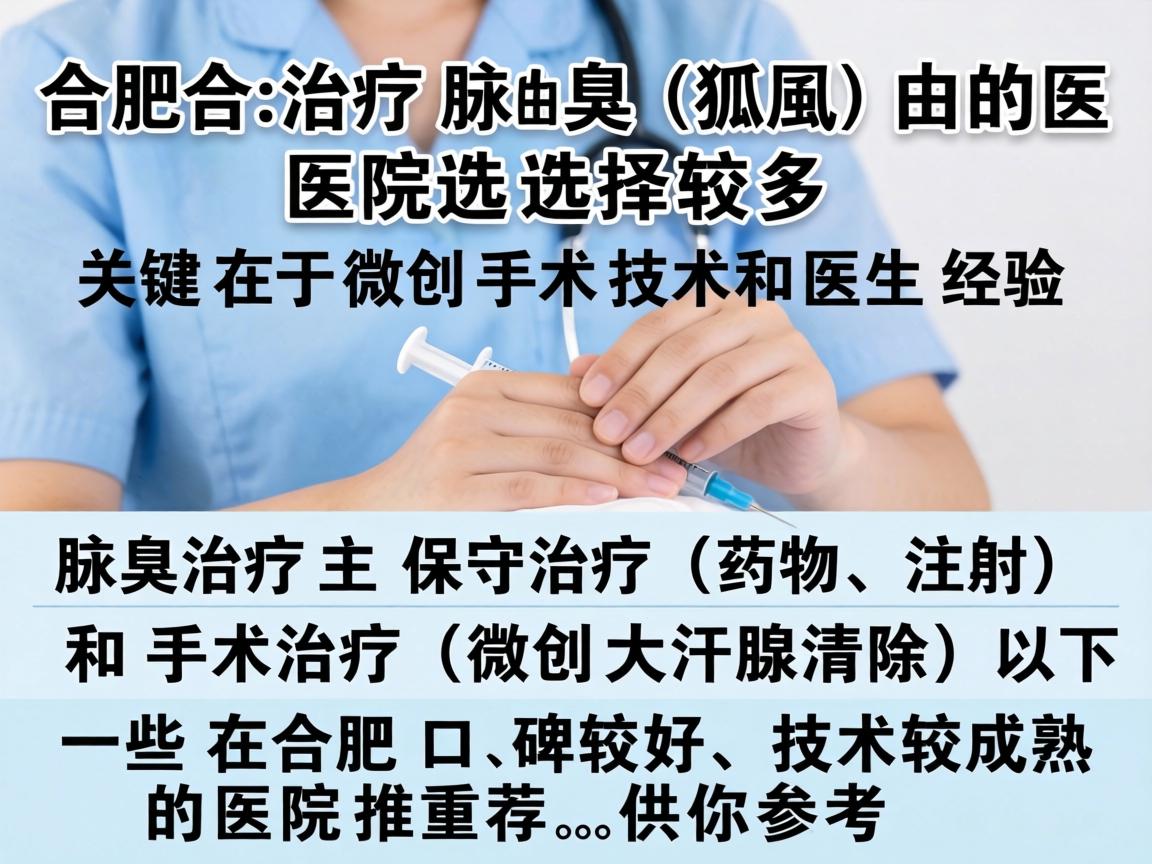 在合肥，治疗腋臭（狐臭）的医院选择较多，关键在于微创手术技术和医生经验。腋臭治疗主要分为保守治疗（药物、注射）和手术治疗（微创大汗腺清除）以下是一些在合肥口碑较好、技术较成熟的医院推荐，供你参考