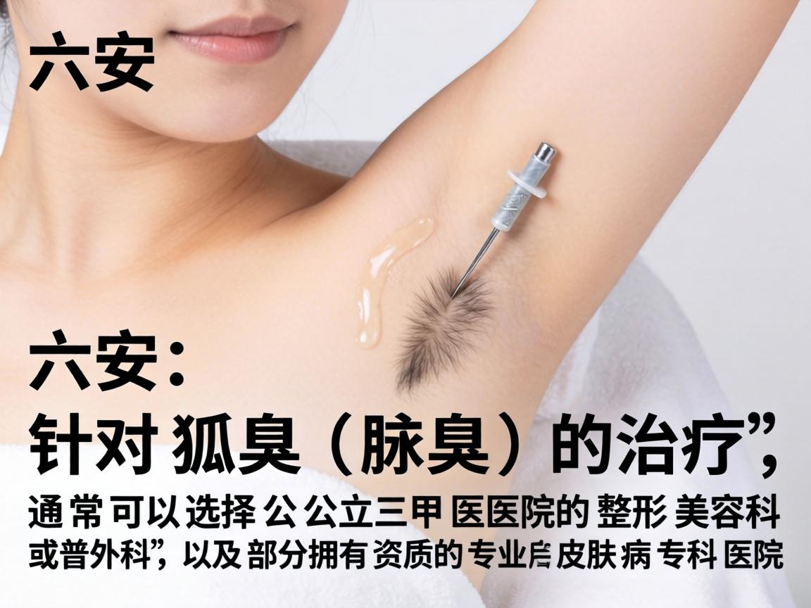 在六安，针对狐臭（腋臭）的治疗，通常可以选择公立三甲医院的整形美容科或普外科，以及部分拥有资质的专业皮肤病专科医院