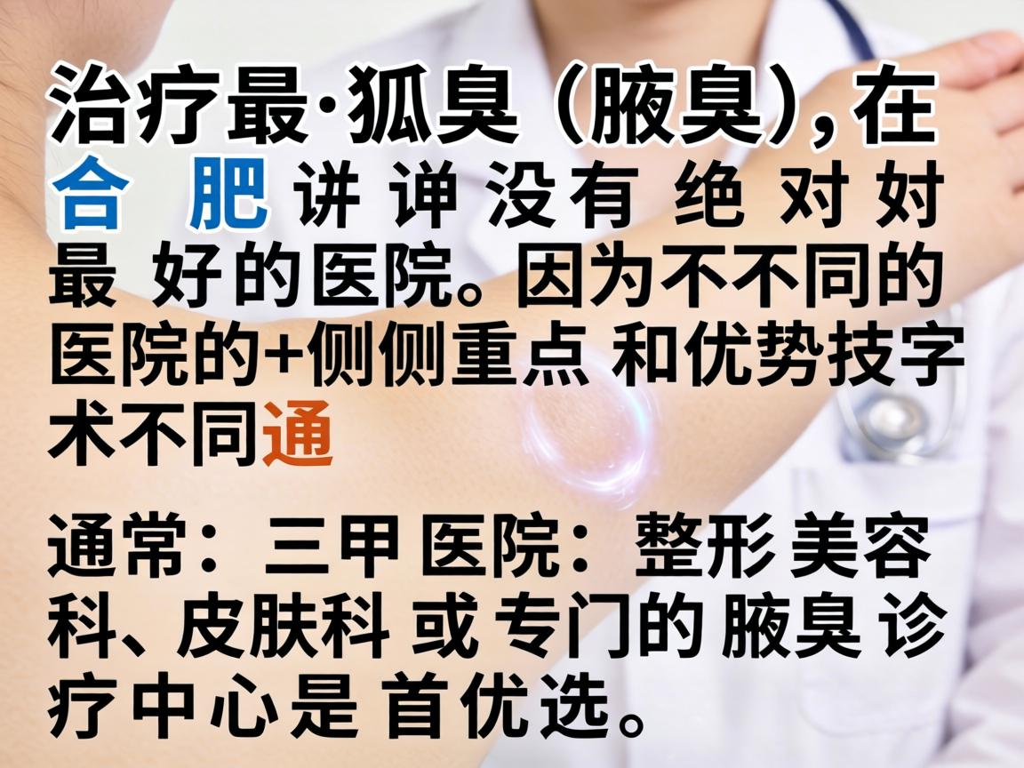 治疗狐臭（腋臭）在合肥并没有绝对最好的医院，因为不同医院的侧重点和优势技术不同。通常，三甲医院的整形美容科、皮肤科或专门的腋臭诊疗中心是首选