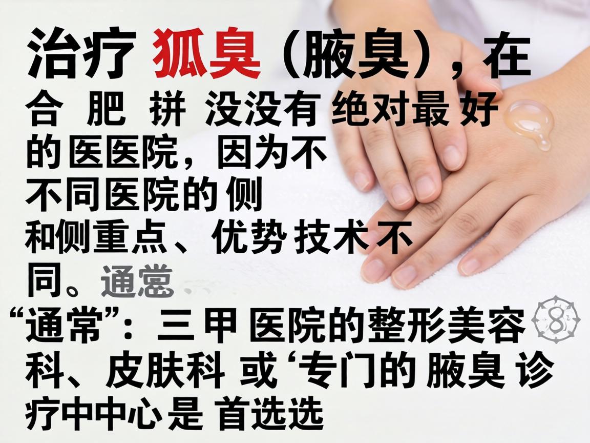 治疗狐臭（腋臭）在合肥并没有绝对最好的医院，因为不同医院的侧重点和优势技术不同。通常，三甲医院的整形美容科、皮肤科或专门的腋臭诊疗中心是首选