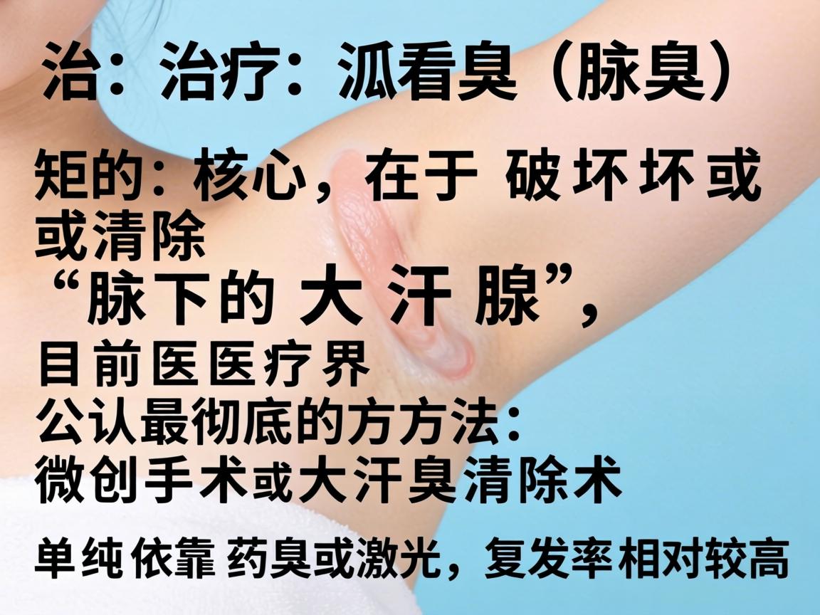治疗狐臭（腋臭）的核心在于破坏或清除腋下的大汗腺，目前医疗界公认最彻底的方法是微创手术或大汗腺清除术。单纯依靠药物或激光，复发率相对较高
