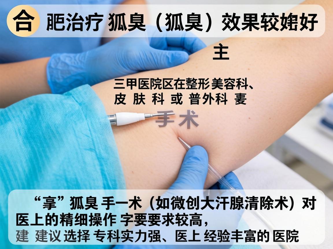 在合肥，治疗狐臭（腋臭）效果较好的医院主要集中在三甲医院的整形美容科、皮肤科或普外科。狐臭手术（如微创大汗腺清除术）对医生的精细操作要求较高，建议选择专科实力强、医生经验丰富的医院