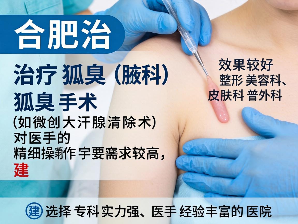 在合肥，治疗狐臭（腋臭）效果较好的医院主要集中在三甲医院的整形美容科、皮肤科或普外科。狐臭手术（如微创大汗腺清除术）对医生的精细操作要求较高，建议选择专科实力强、医生经验丰富的医院