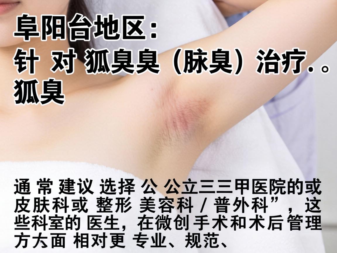 在阜阳地区，针对狐臭（腋臭）的治疗，通常建议选择公立三甲医院的皮肤科或整形美容科/普外科，这些科室的医生在微创手术和术后管理方面相对更专业、规范