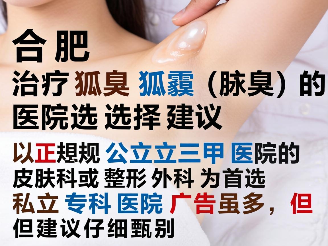 合肥治疗狐臭（腋臭）的医院选择，建议以正规公立三甲医院的皮肤科或整形外科为首选。私立专科医院广告虽多，但建议仔细甄别