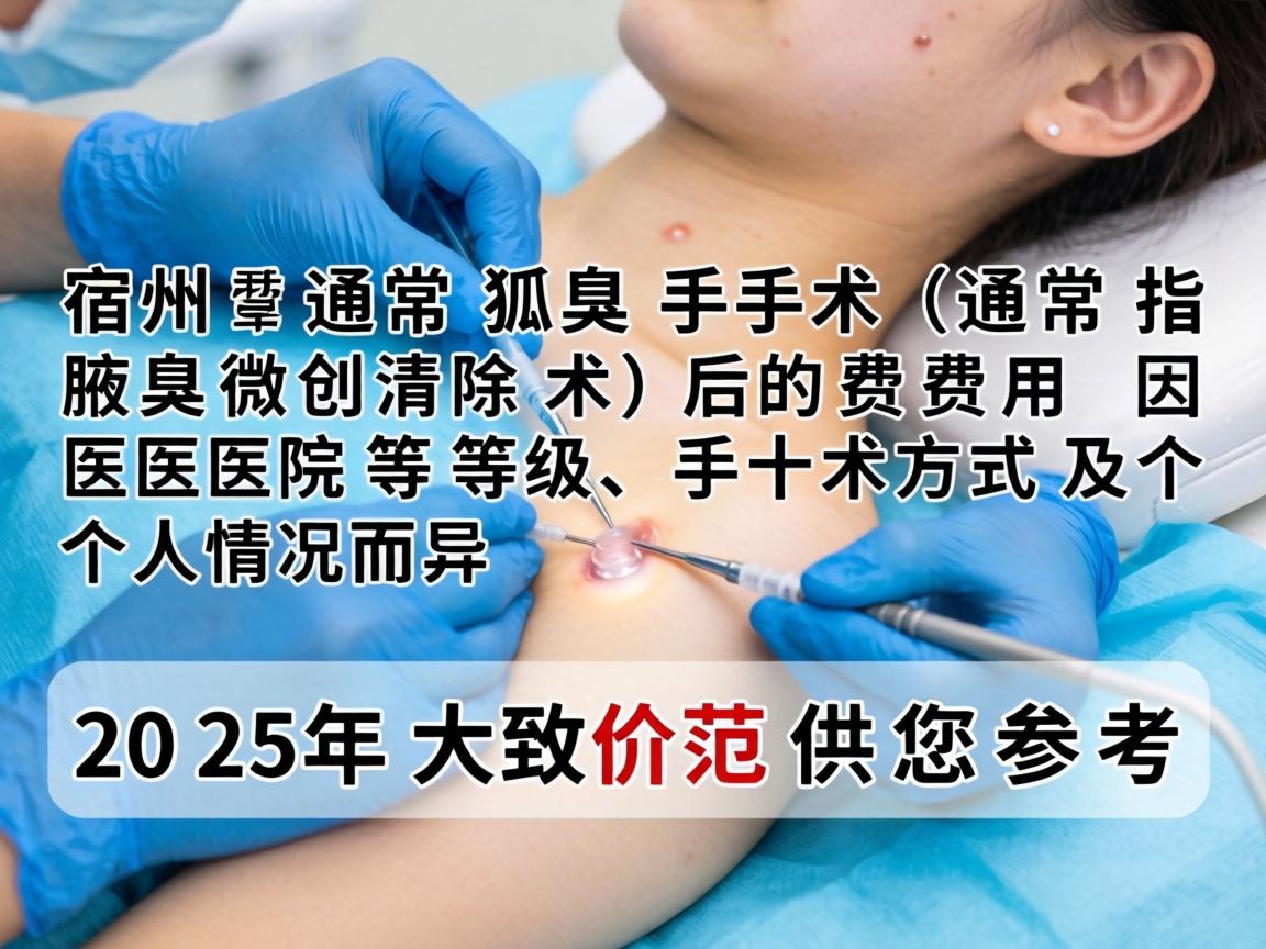 在宿州，狐臭手术（通常指腋臭微创清除术）的费用因医院等级、手术方式及个人情况而异。以下是2025年的大致价格范围供您参考