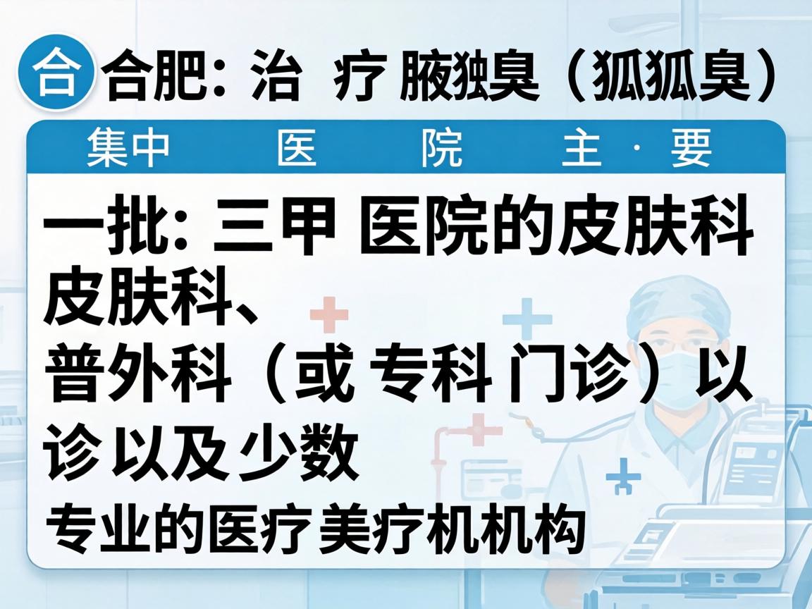 在合肥，治疗腋臭（狐臭）的医院主要集中在一批三甲医院的皮肤科、普外科（或腋臭专科门诊）以及少数专业的医疗美容机构