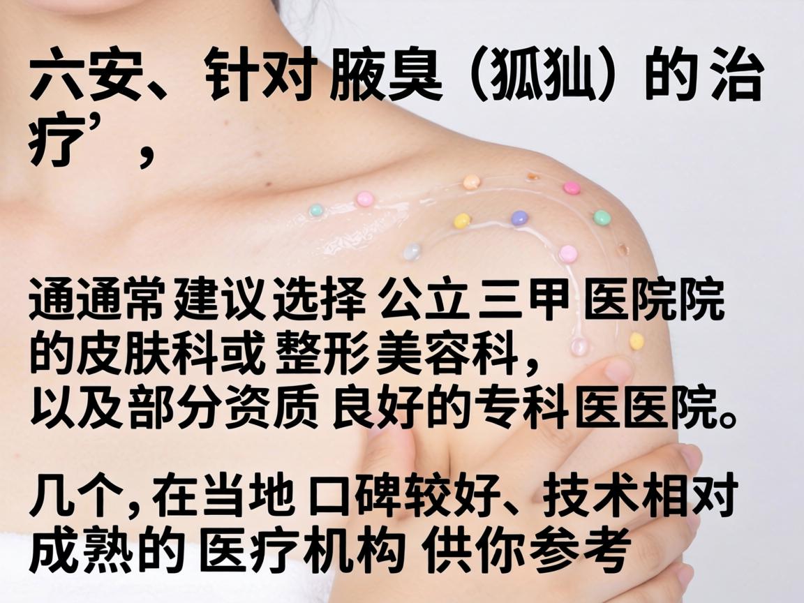 在六安，针对腋臭（狐臭）的治疗，通常建议选择公立三甲医院的皮肤科或整形美容科，以及部分资质良好的专科医院。以下是几个在当地口碑较好、技术相对成熟的医疗机构供你参考