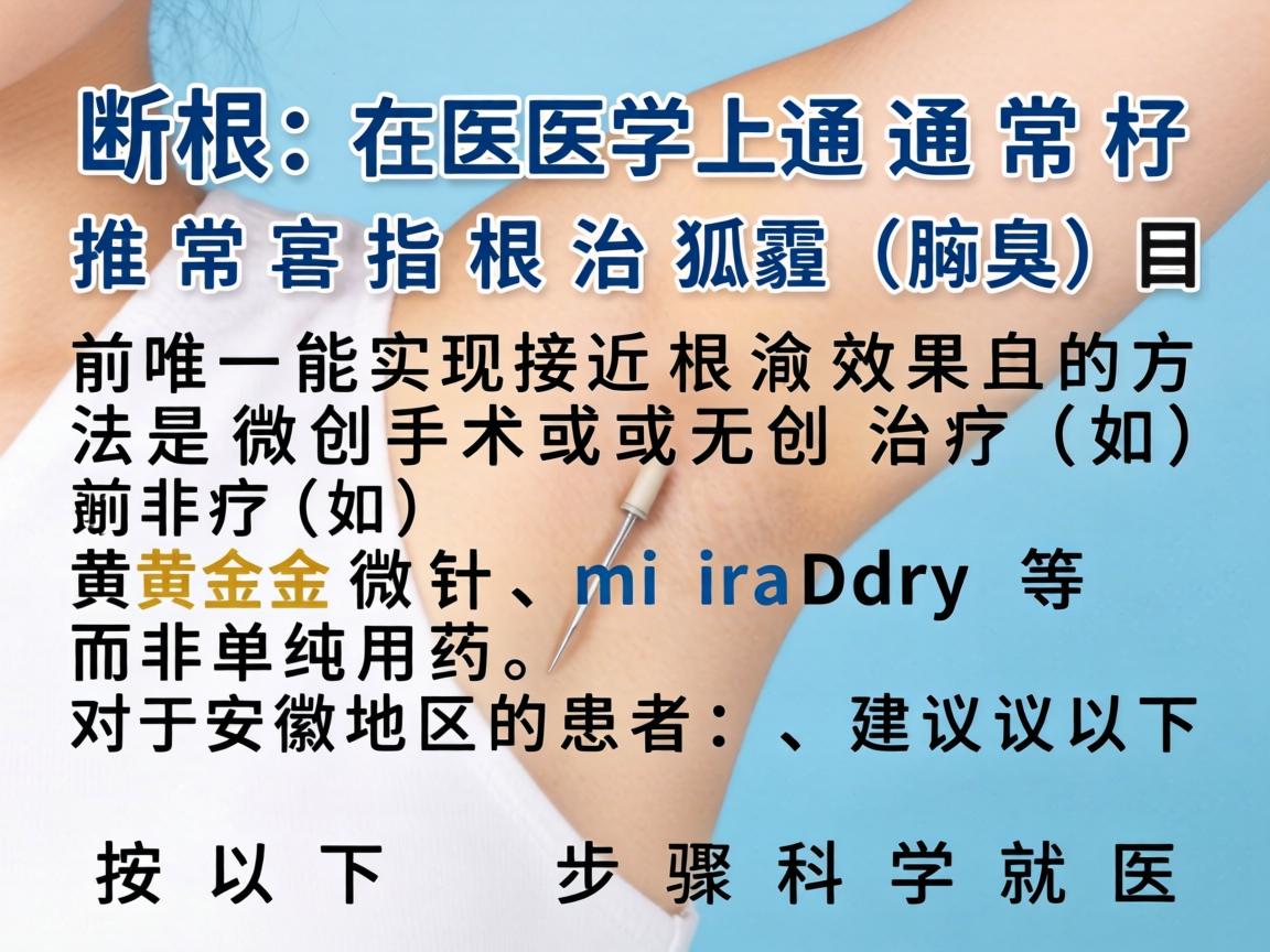 断根在医学上通常指根治狐臭（腋臭）目前唯一能实现接近根治效果的方法是微创手术或无创治疗（如黄金微针、miraDry等）而非单纯用药。对于安徽地区的患者，建议按以下步骤科学就医