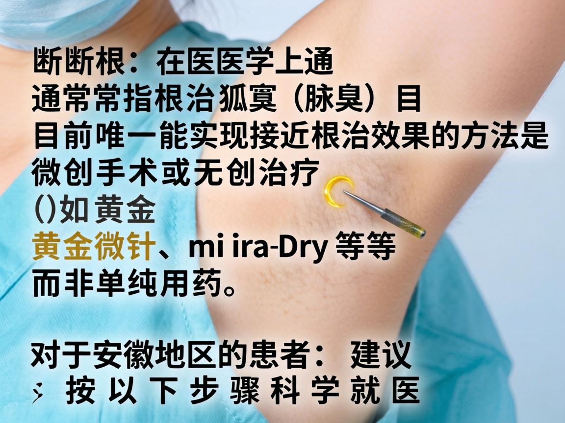 断根在医学上通常指根治狐臭（腋臭）目前唯一能实现接近根治效果的方法是微创手术或无创治疗（如黄金微针、miraDry等）而非单纯用药。对于安徽地区的患者，建议按以下步骤科学就医