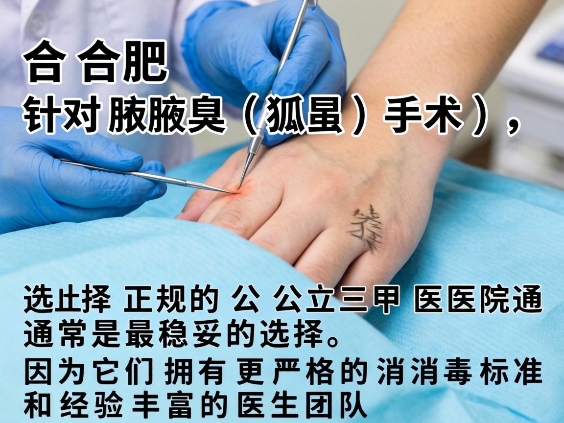 在合肥，针对腋臭（狐臭）手术，选择正规的公立三甲医院通常是最稳妥的选择，因为它们拥有更严格的消毒标准和经验丰富的医生团队