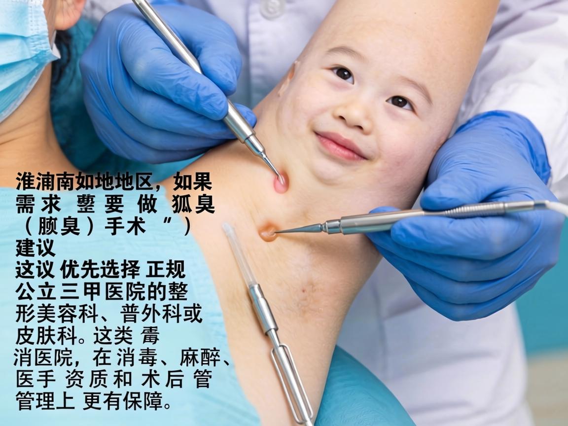 在淮南地区，如果需要做狐臭（腋臭）手术，建议优先选择正规公立三甲医院的整形美容科、普外科或皮肤科。这类医院在消毒、麻醉、医生资质和术后管理上更有保障