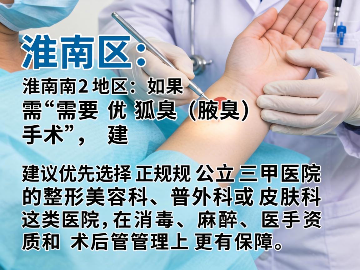在淮南地区，如果需要做狐臭（腋臭）手术，建议优先选择正规公立三甲医院的整形美容科、普外科或皮肤科。这类医院在消毒、麻醉、医生资质和术后管理上更有保障