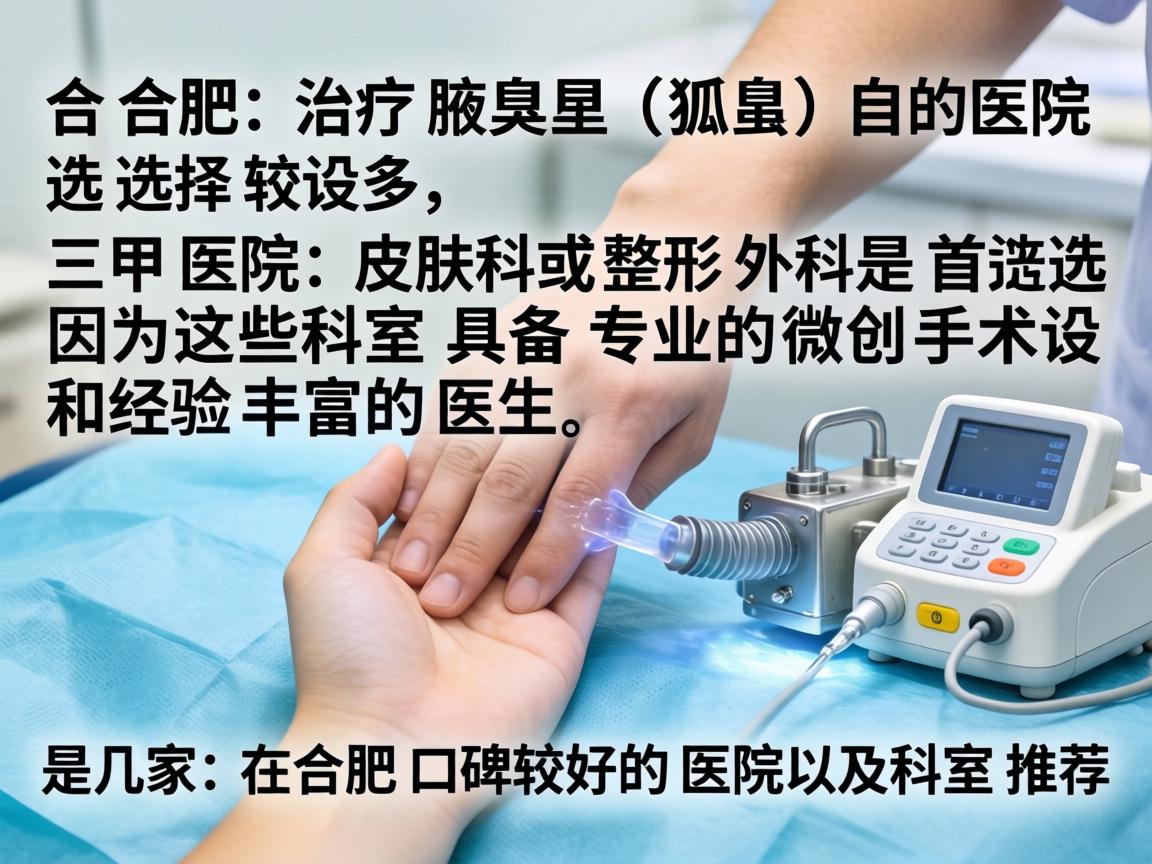 在合肥，治疗腋臭（狐臭）的医院选择较多，其中三甲医院的皮肤科或整形外科是首选，因为这些科室具备专业的微创手术设备和经验丰富的医生。以下是几家在合肥口碑较好的医院及科室推荐