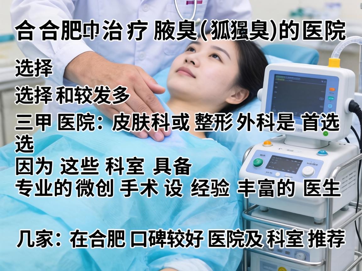 在合肥，治疗腋臭（狐臭）的医院选择较多，其中三甲医院的皮肤科或整形外科是首选，因为这些科室具备专业的微创手术设备和经验丰富的医生。以下是几家在合肥口碑较好的医院及科室推荐