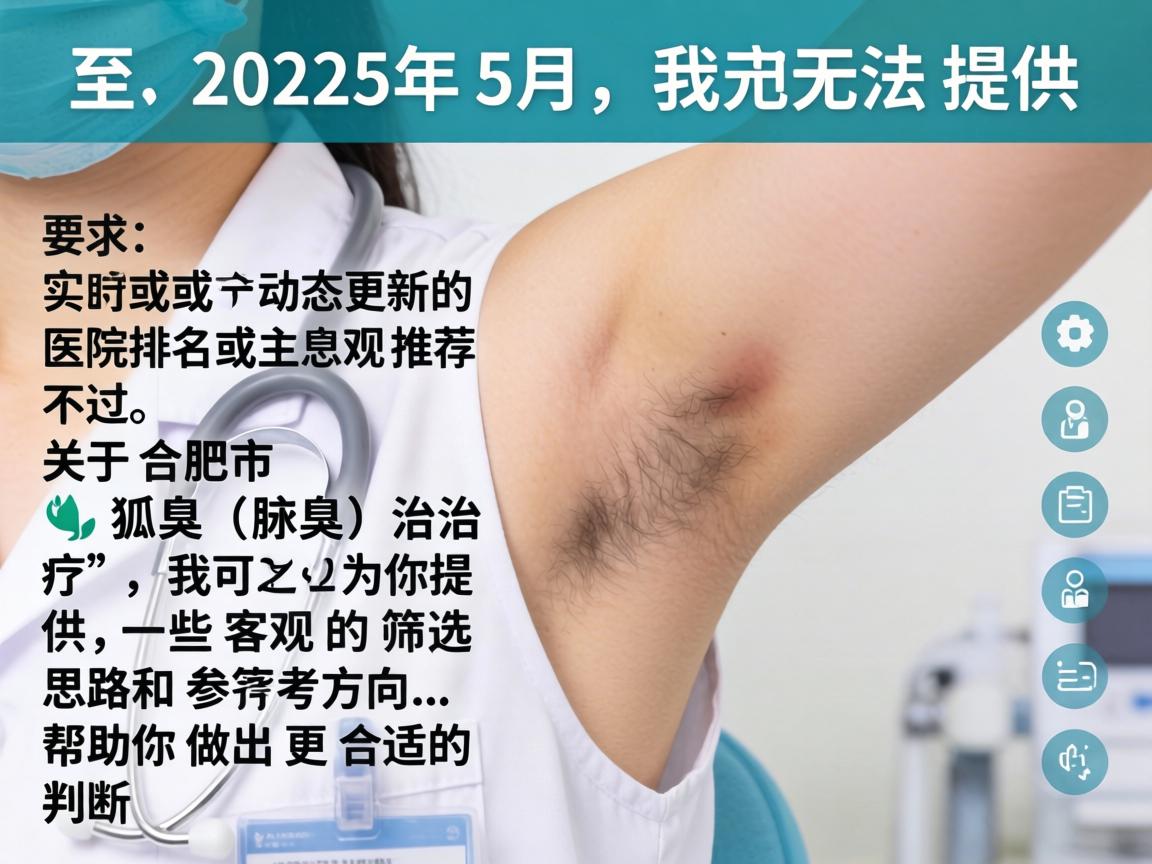 截至2025年5月，我无法提供实时或动态更新的医院排名或主观推荐。不过，关于合肥市狐臭（腋臭）治疗，我可以为你提供一些客观的筛选思路和参考方向，帮助你做出更合适的判断