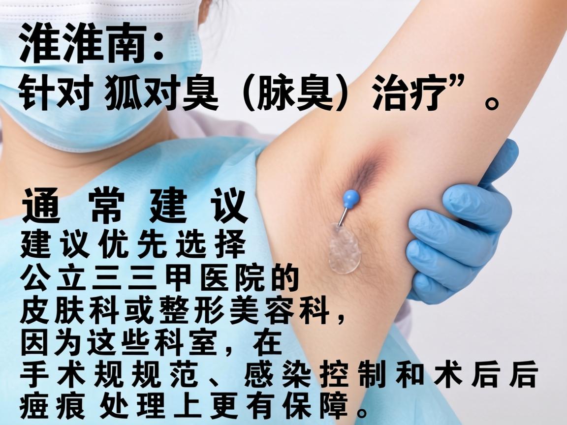 在淮南，针对狐臭（腋臭）的治疗，通常建议优先选择公立三甲医院的皮肤科或整形美容科，因为这些科室在手术规范、感染控制和术后疤痕处理上更有保障