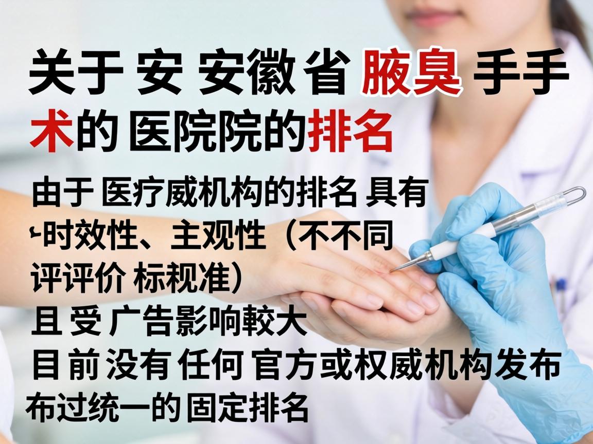 关于安徽省腋臭手术医院的排名，由于医疗机构的排名具有时效性、主观性（不同评价标准）且受广告影响较大，目前没有任何官方或权威机构发布过统一的固定排名