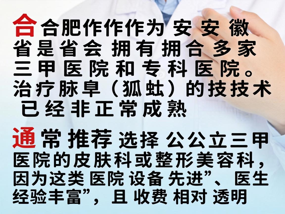 合肥作为安徽省的省会，拥有多家三甲医院和专科医院，治疗腋臭（狐臭）的技术已经非常成熟。通常推荐选择公立三甲医院的皮肤科或整形美容科，因为这类医院设备先进，医生经验丰富，且收费相对透明