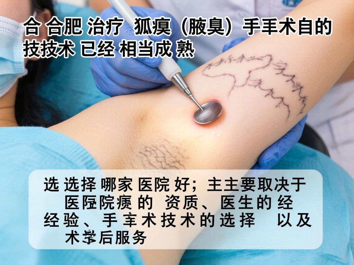 在合肥，治疗狐臭（腋臭）手术的技术已经相当成熟。选择哪家医院好，主要取决于医院的资质、医生的经验、手术技术的选择以及术后服务