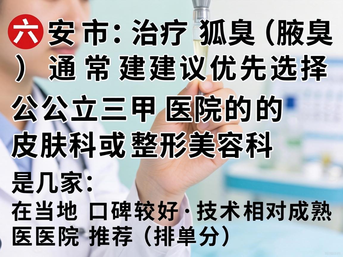在六安市，治疗狐臭（腋臭）通常建议优先选择公立三甲医院的皮肤科或整形美容科。以下是几家在当地口碑较好、技术相对成熟的医院推荐（排名不分先后）