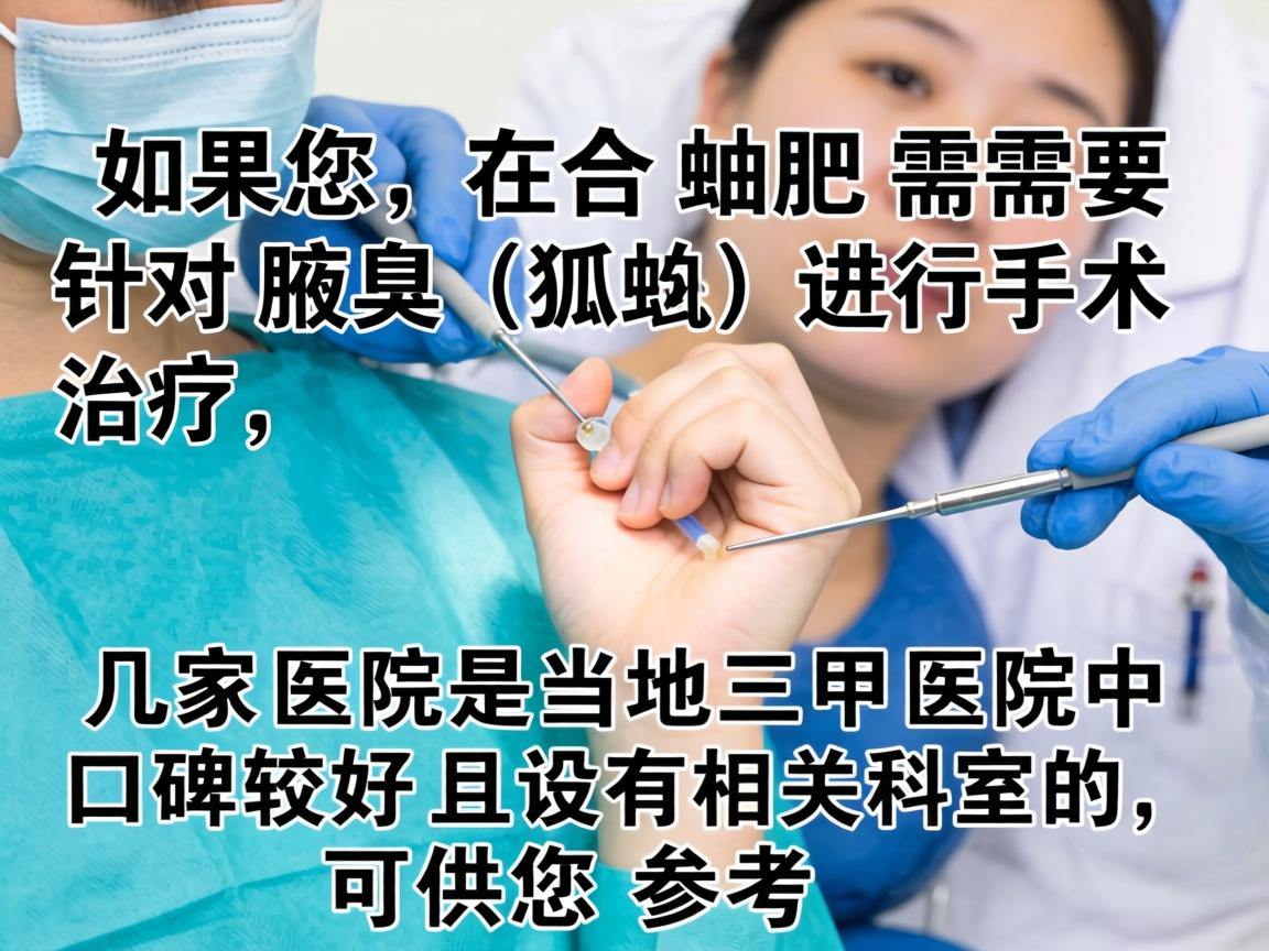 如果您在合肥需要针对腋臭（狐臭）进行手术治疗，以下几家医院是当地三甲医院中口碑较好且设有相关科室的，可供您参考