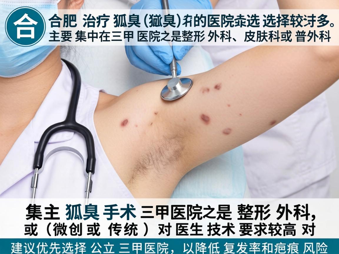 在合肥，治疗狐臭（腋臭）的医院选择较多，主要集中在三甲医院的整形外科、皮肤科或普外科。狐臭手术（微创或传统）对医生技术要求较高，建议优先选择公立三甲医院，以降低复发率和疤痕风险