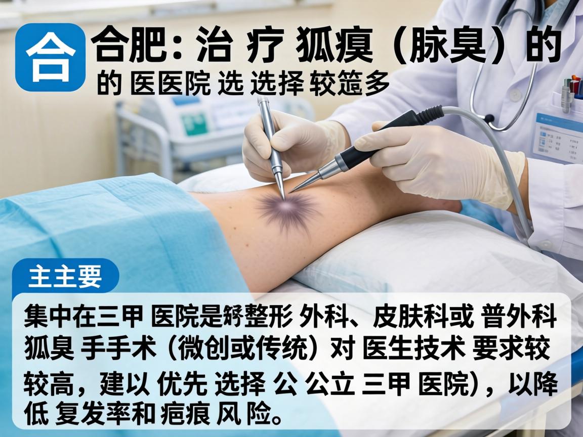 在合肥，治疗狐臭（腋臭）的医院选择较多，主要集中在三甲医院的整形外科、皮肤科或普外科。狐臭手术（微创或传统）对医生技术要求较高，建议优先选择公立三甲医院，以降低复发率和疤痕风险
