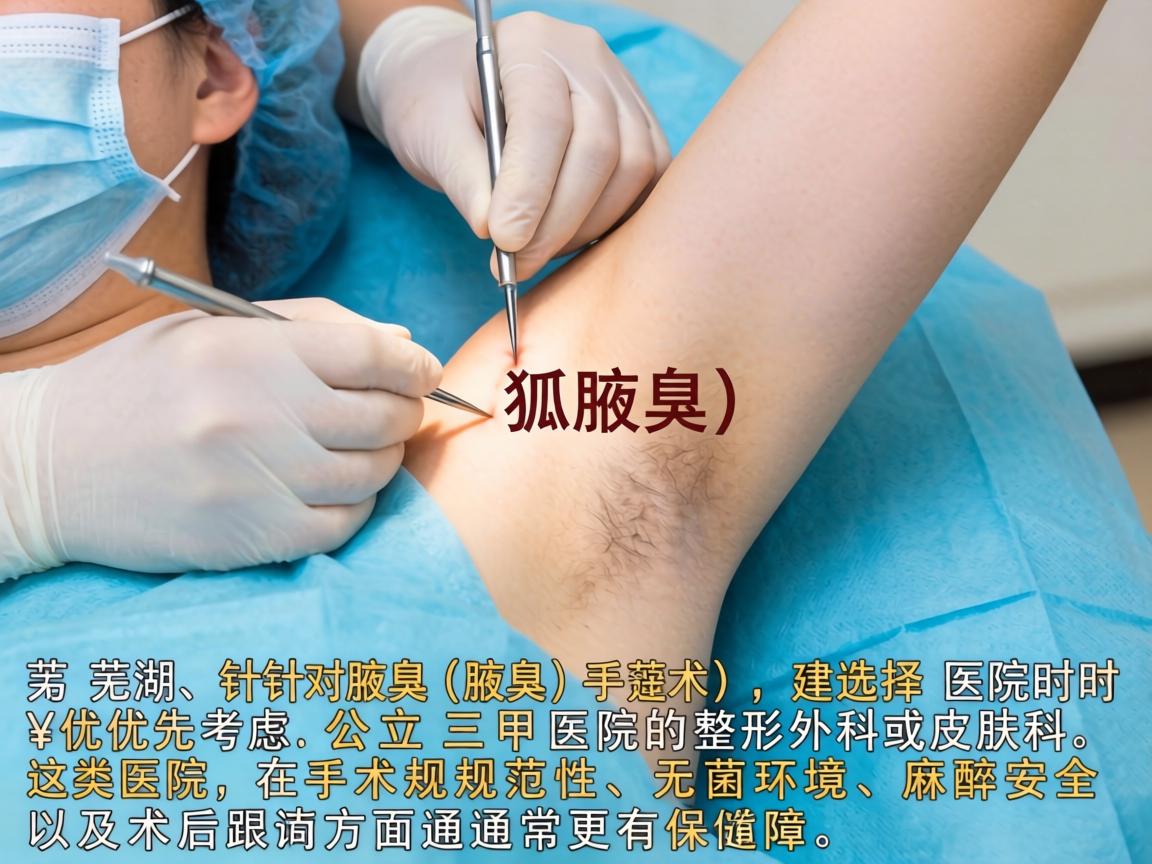 在芜湖，针对狐臭（腋臭）手术，选择医院时建议优先考虑公立三甲医院的整形外科或皮肤科，这类医院在手术规范性、无菌环境、麻醉安全以及术后跟进方面通常更有保障