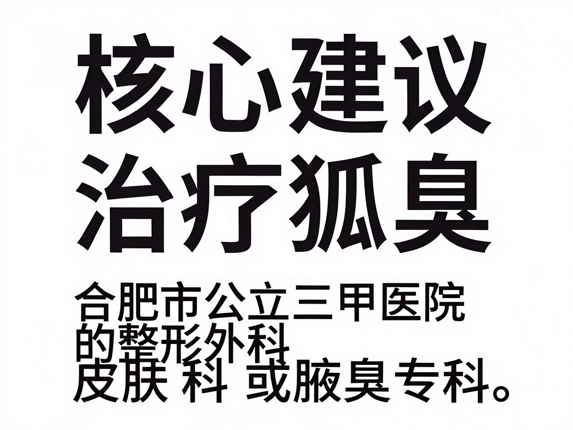 核心建议，治疗狐臭，建议优先选择合肥市公立三甲医院的整形外科、皮肤科或腋臭专科。这些科室通常拥有更专业的设备和经验丰富的医生，能提供微创手术、激光治疗等多种方案