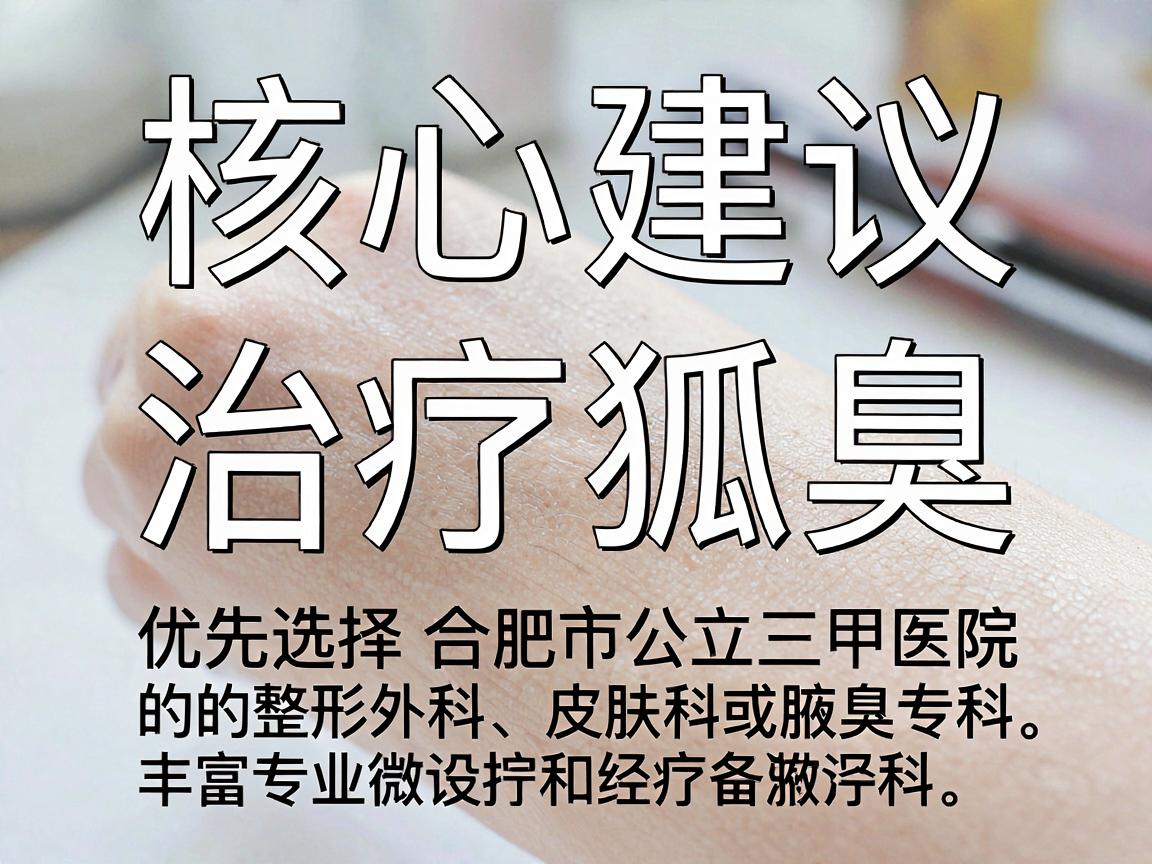 核心建议，治疗狐臭，建议优先选择合肥市公立三甲医院的整形外科、皮肤科或腋臭专科。这些科室通常拥有更专业的设备和经验丰富的医生，能提供微创手术、激光治疗等多种方案