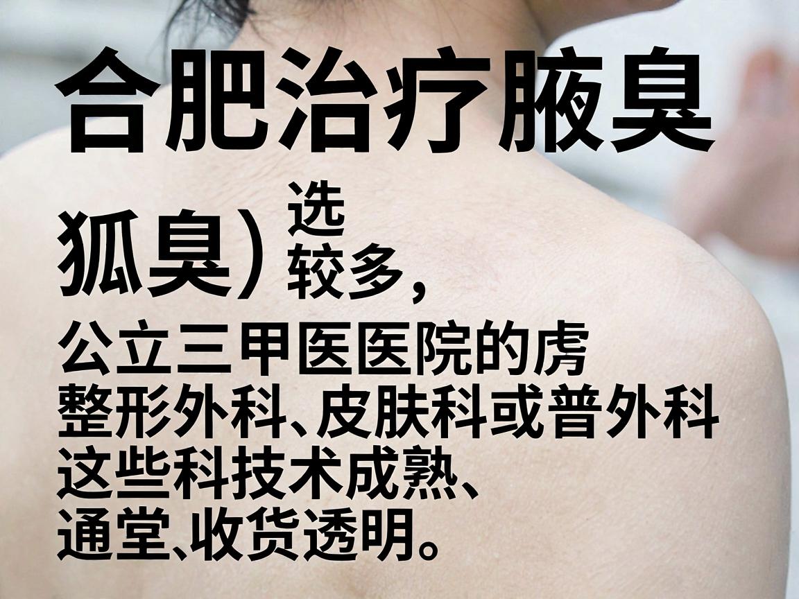合肥治疗腋臭（狐臭）的医院选择较多，建议优先考虑公立三甲医院的整形外科、皮肤科或普外科，这些科室通常技术成熟、收费透明。以下是部分合肥地区口碑较好的医院及科室推荐，供你参考