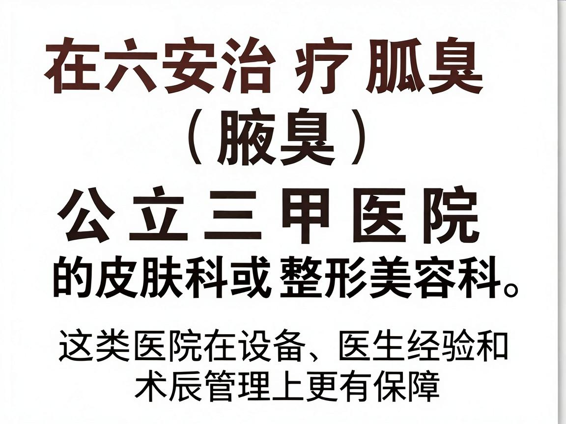 在六安治疗狐臭（腋臭）建议优先选择公立三甲医院的皮肤科或整形美容科。这类医院在设备、医生经验和术后管理上更有保障